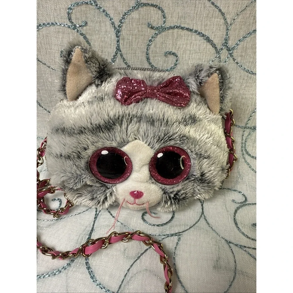 TY Beanie Boos Kiki Cat Mini Crossbody Purse Plush Pink Eyes 2020 5x6
